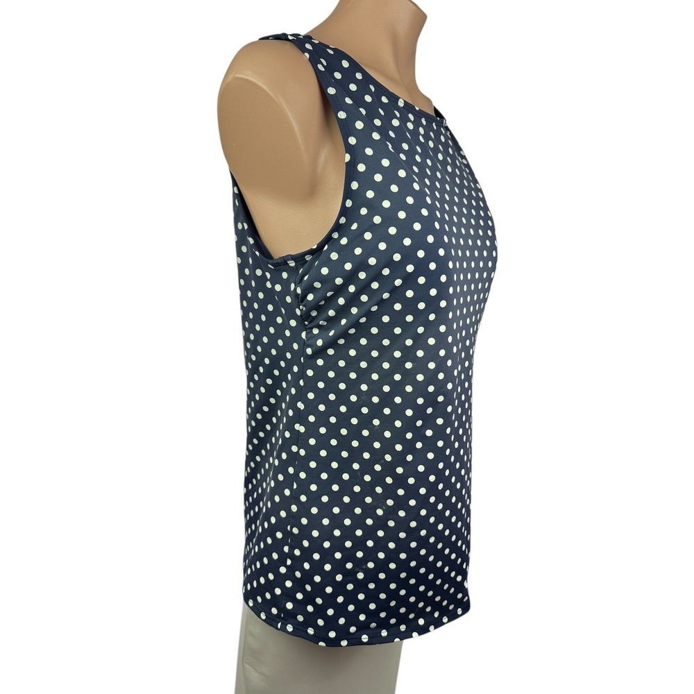 Lands End Tankini Swim Top Sz XL Blue w White Polka Dots High Neck - Picture 4 of 5